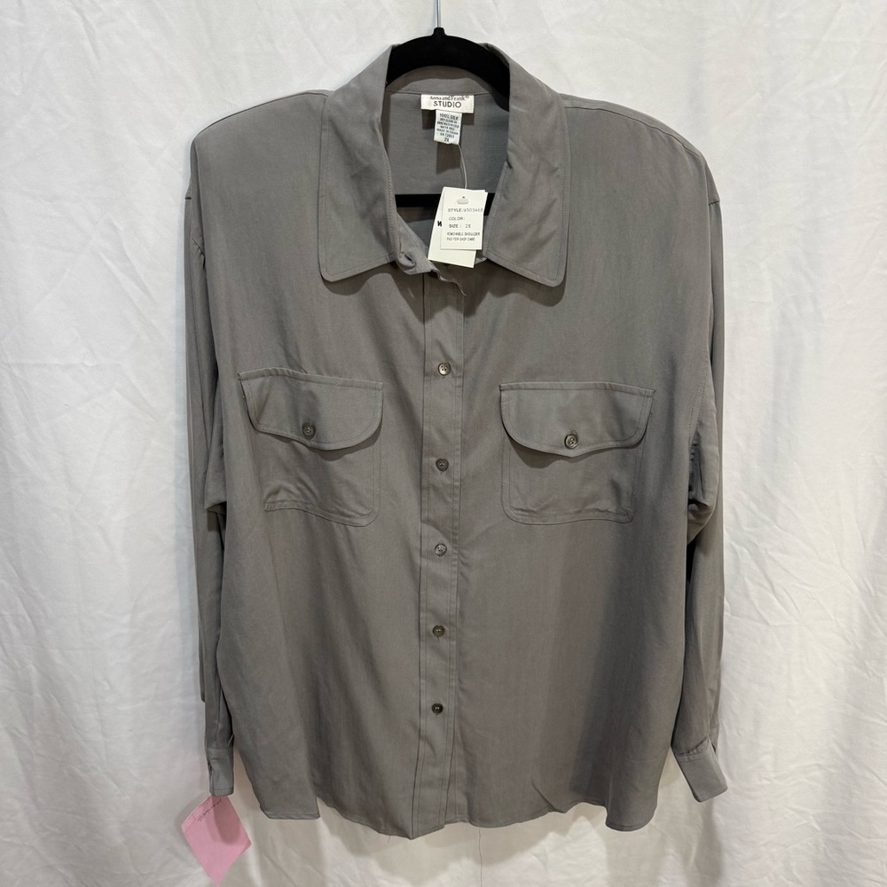 Anna and Frank Studio Vintage Silk Button Front Blouse Old Money Luxury Bold 2XL